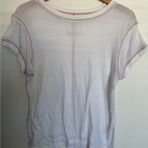 Free People We The Free White Short Sleeve Crewneck Tee w/Tan Contrast Stitching
